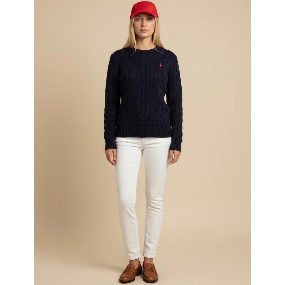 Polo Ralph Lauren Navy Blue Cable Knit Cotton Sweater XS Women Sweaters